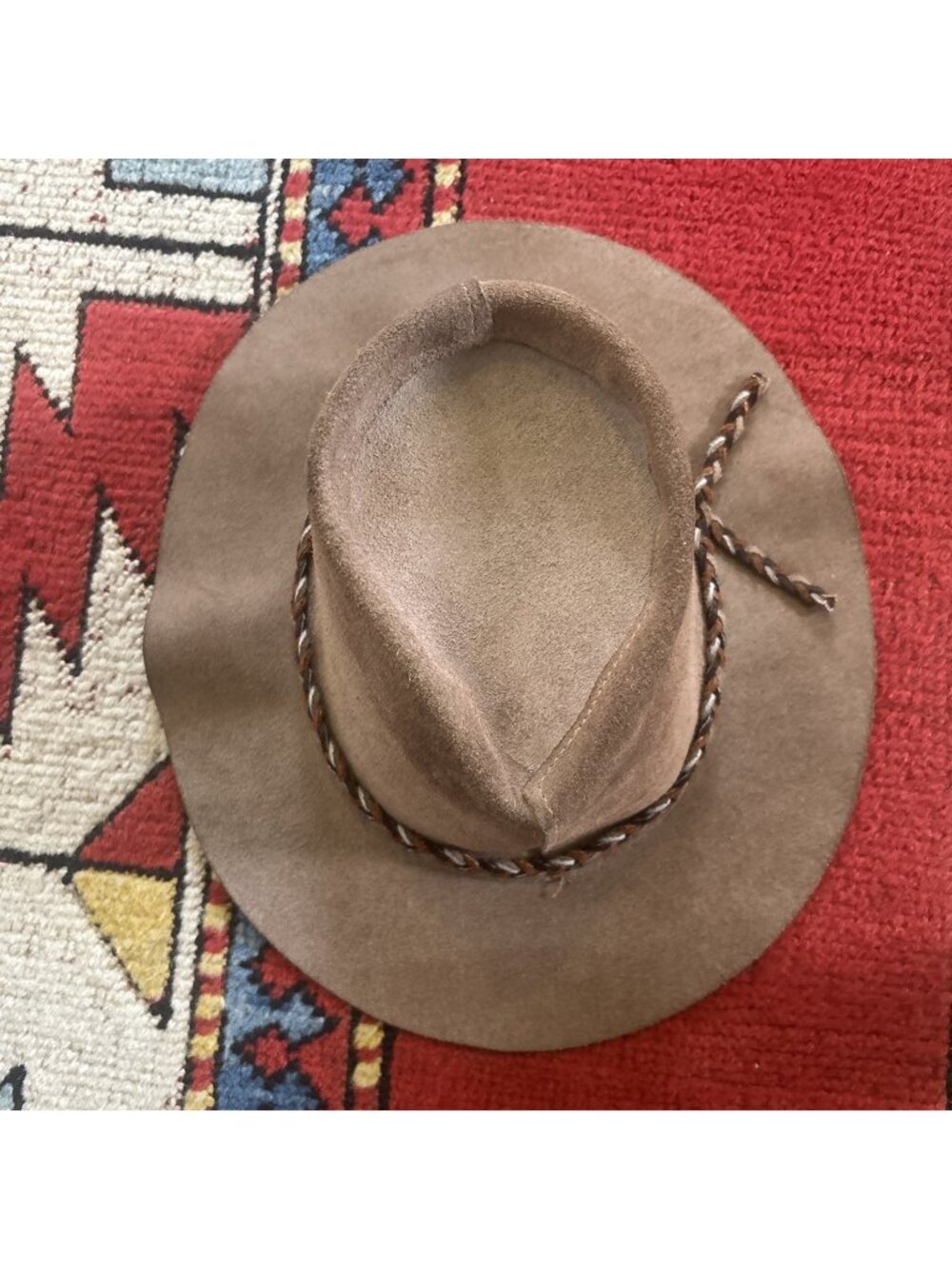 Skully By Herschel  Hat Leather Suede Vintage With A Braided Band Size Medium